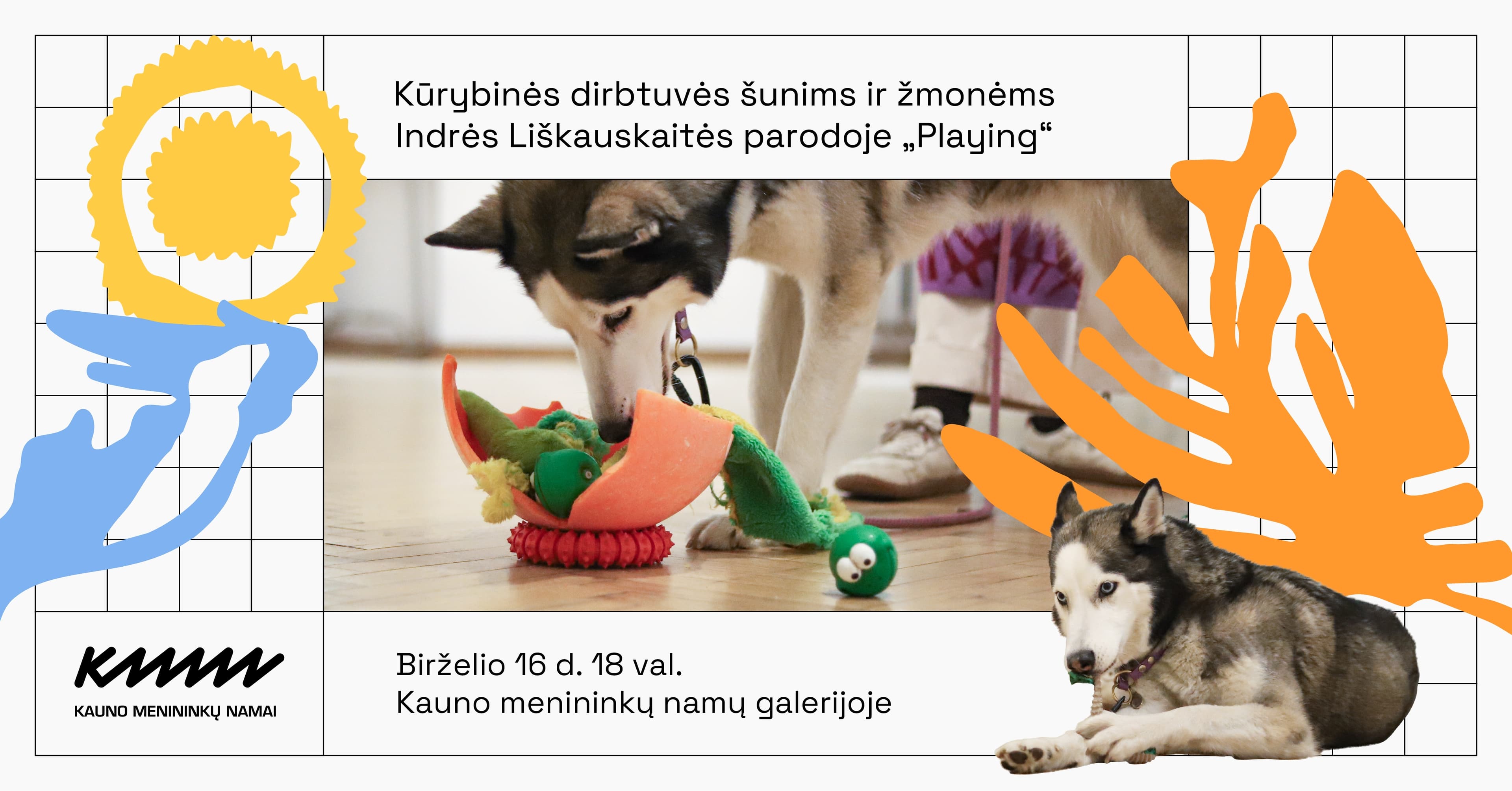 Dirbtuvės šunims ir žmonėms Indrės Liškauskaitės parodoje „Playing“